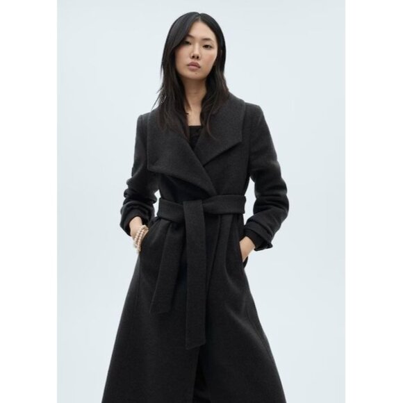 Mango Manteco Woolen Belted Coat in Black - Picture 2 of 5